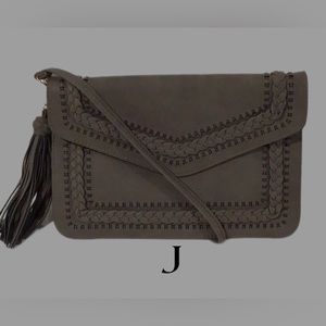 NWT J.‎ Faux Leather Tassel Envelope Crossbody/Clutch, Gray